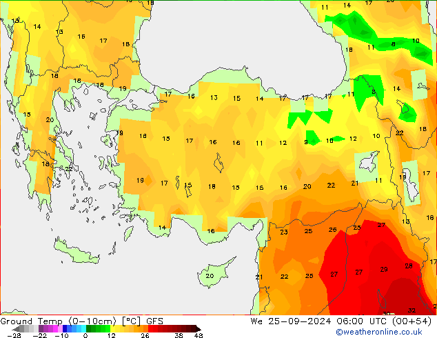 температура от 0-10 см GFS ср 25.09.2024 06 UTC