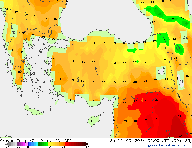 temp. mín./solo (0-10cm) GFS Sáb 28.09.2024 06 UTC