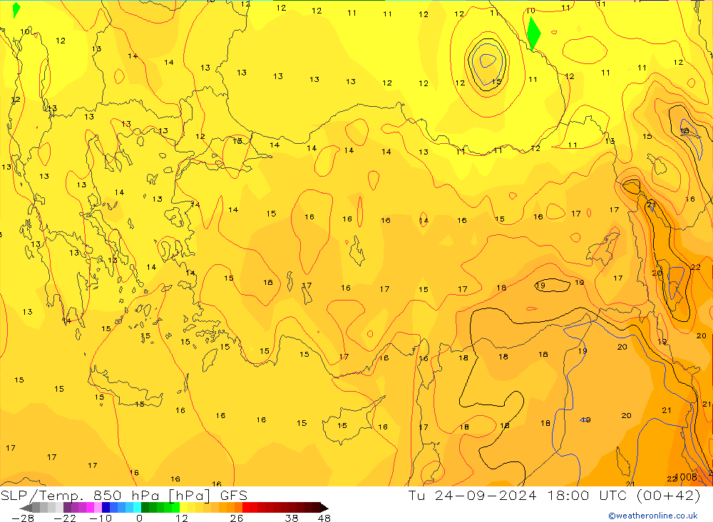 850 hPa Yer Bas./Sıc GFS Sa 24.09.2024 18 UTC