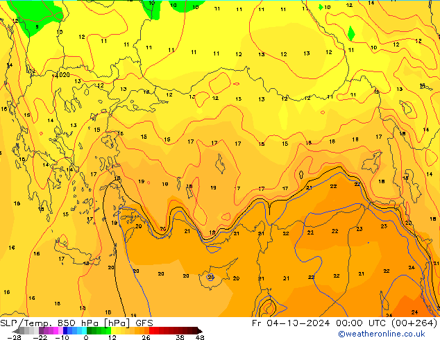 SLP/Temp. 850 hPa GFS  04.10.2024 00 UTC