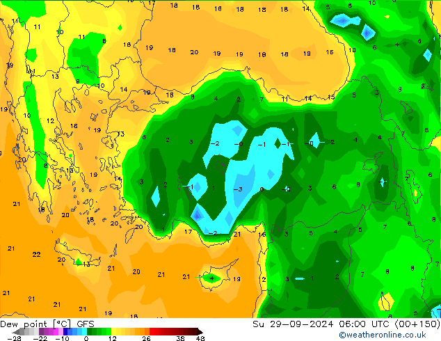 Dew point GFS Su 29.09.2024 06 UTC