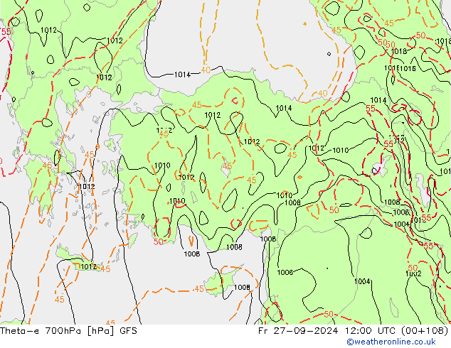 Theta-e 700hPa GFS Fr 27.09.2024 12 UTC