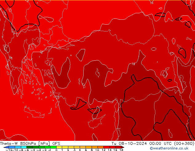 Theta-W 850hPa GFS Ter 08.10.2024 00 UTC