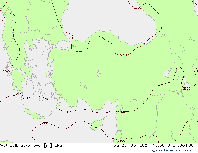 Wet bulb zero level GFS St 25.09.2024 18 UTC