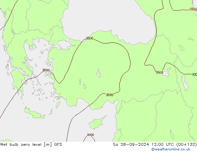 Wet bulb zero level GFS Sa 28.09.2024 12 UTC