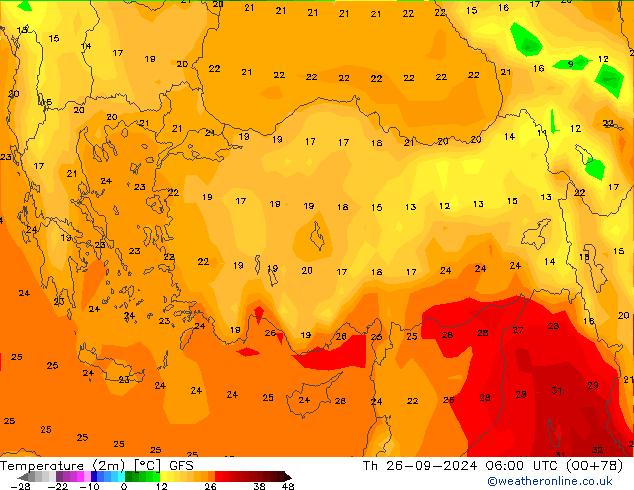 Temperatuurkaart (2m) GFS do 26.09.2024 06 UTC