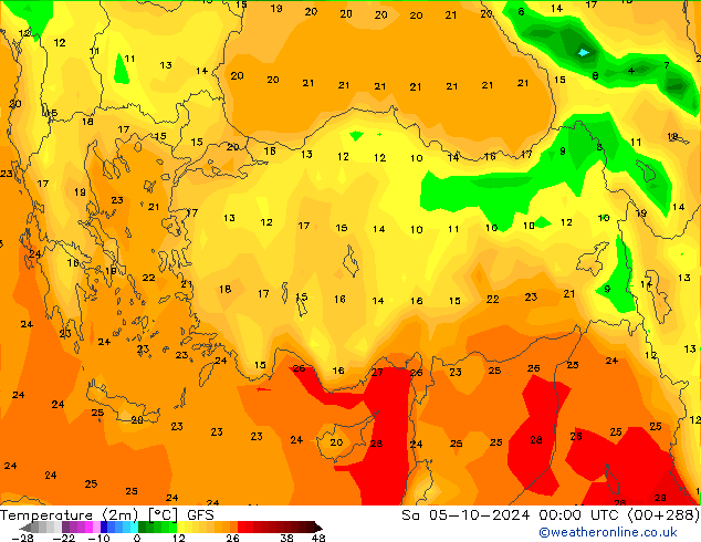 Temperature (2m) GFS Sa 05.10.2024 00 UTC