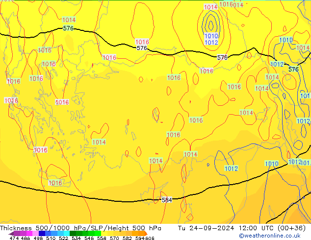 500-1000 hPa Kalınlığı GFS Sa 24.09.2024 12 UTC