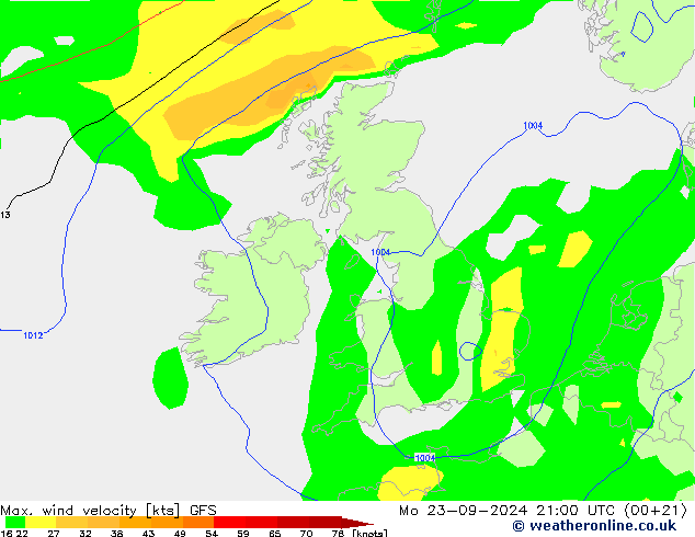 Max. wind velocity GFS lun 23.09.2024 21 UTC