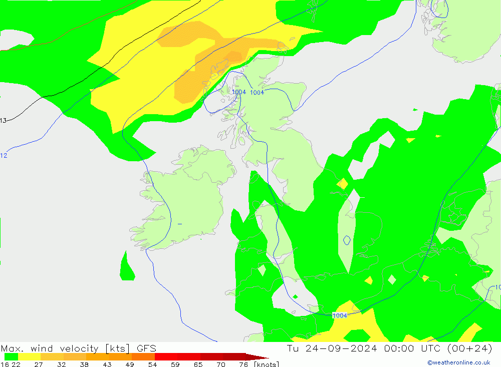 Maks. Rüzgar Hızı GFS Sa 24.09.2024 00 UTC