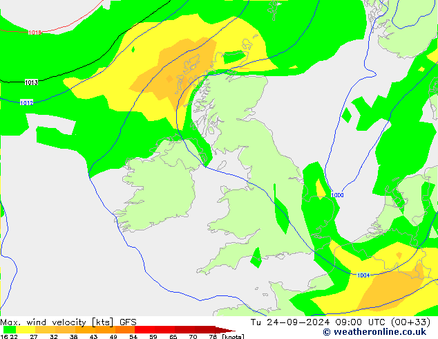 Max. wind velocity GFS Tu 24.09.2024 09 UTC