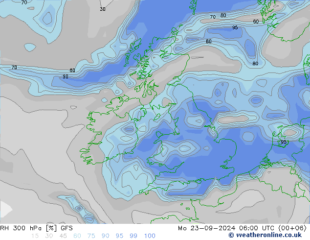 RH 300 hPa GFS Mo 23.09.2024 06 UTC