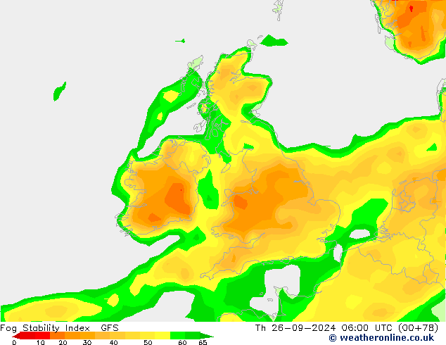 Fog Stability Index GFS чт 26.09.2024 06 UTC