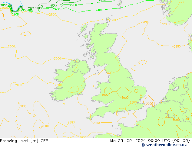 Freezing level GFS Mo 23.09.2024 00 UTC