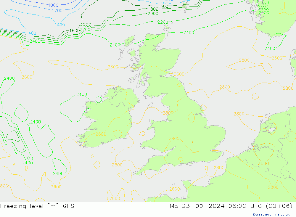 Freezing level GFS Mo 23.09.2024 06 UTC