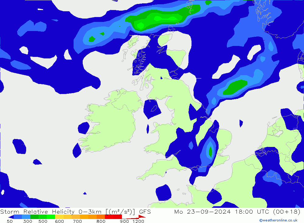 Storm Relative Helicity GFS Mo 23.09.2024 18 UTC