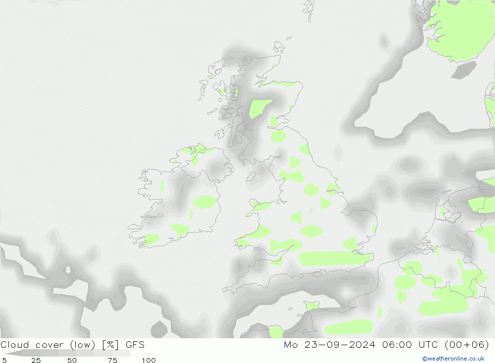 Cloud (high,middle,low) GFS Mo 23.09.2024 06 UTC