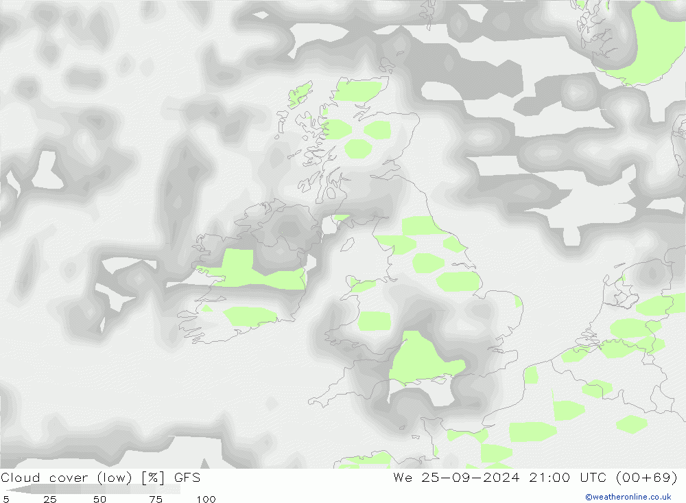 Nuages (bas) GFS mer 25.09.2024 21 UTC