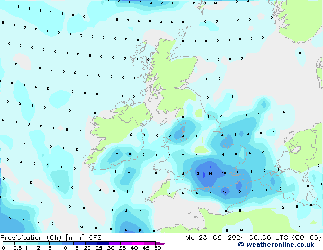 Prec 6h/Wind 10m/950 GFS 星期一 23.09.2024 06 UTC