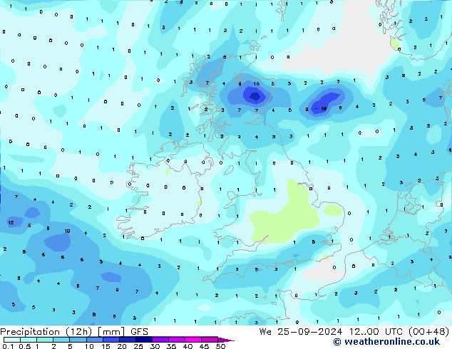 Nied. akkumuliert (12Std) GFS Mi 25.09.2024 00 UTC