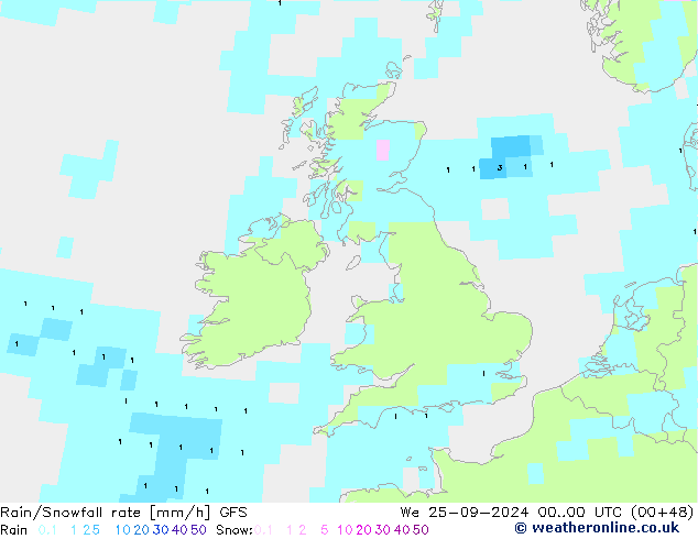 Rain/Snowfall rate GFS  25.09.2024 00 UTC