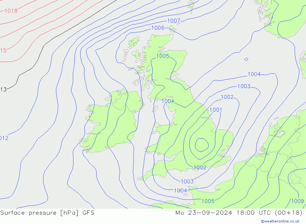 Presión superficial GFS lun 23.09.2024 18 UTC