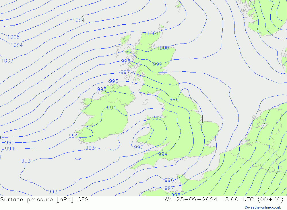 Atmosférický tlak GFS St 25.09.2024 18 UTC