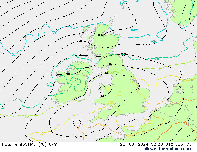 Theta-e 850гПа GFS чт 26.09.2024 00 UTC