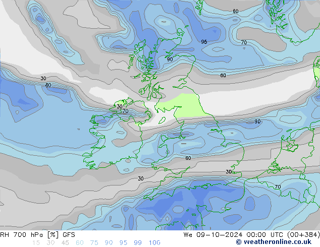 RH 700 hPa GFS We 09.10.2024 00 UTC