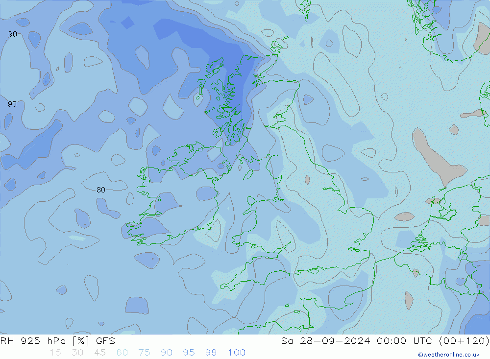 RH 925 hPa GFS Sa 28.09.2024 00 UTC