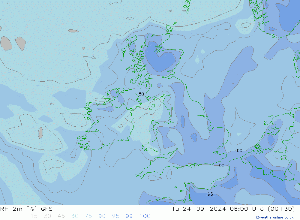 RH 2m GFS Tu 24.09.2024 06 UTC