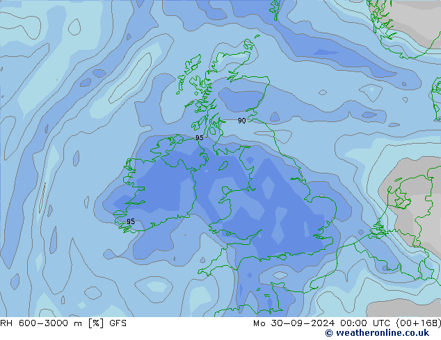 RH 600-3000 m GFS пн 30.09.2024 00 UTC