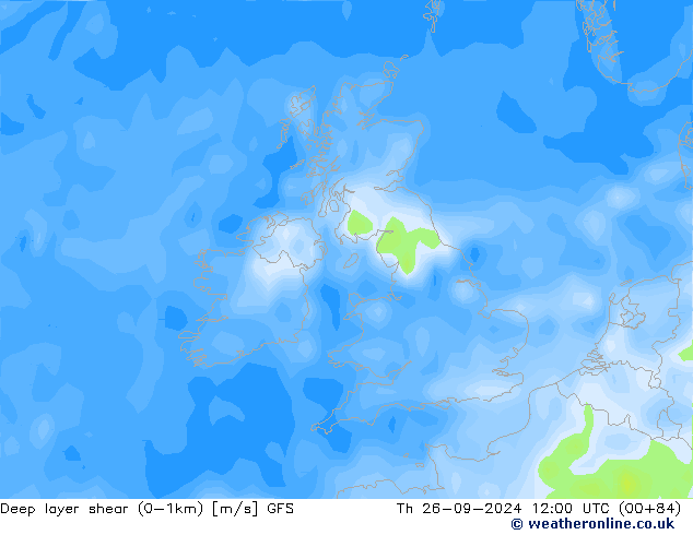 Deep layer shear (0-1km) GFS Per 26.09.2024 12 UTC