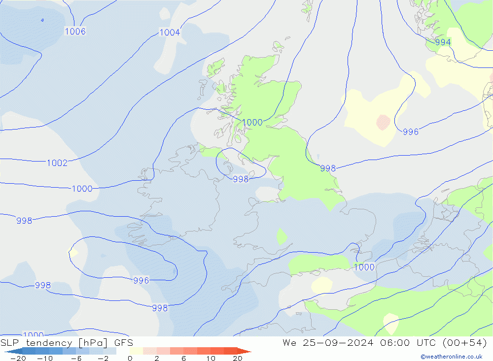 SLP tendency GFS Qua 25.09.2024 06 UTC