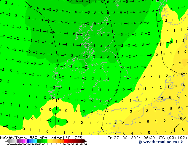 Z500/Rain (+SLP)/Z850 GFS  27.09.2024 06 UTC