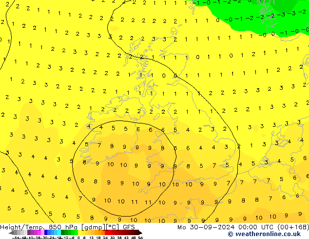 Height/Temp. 850 hPa GFS Mo 30.09.2024 00 UTC