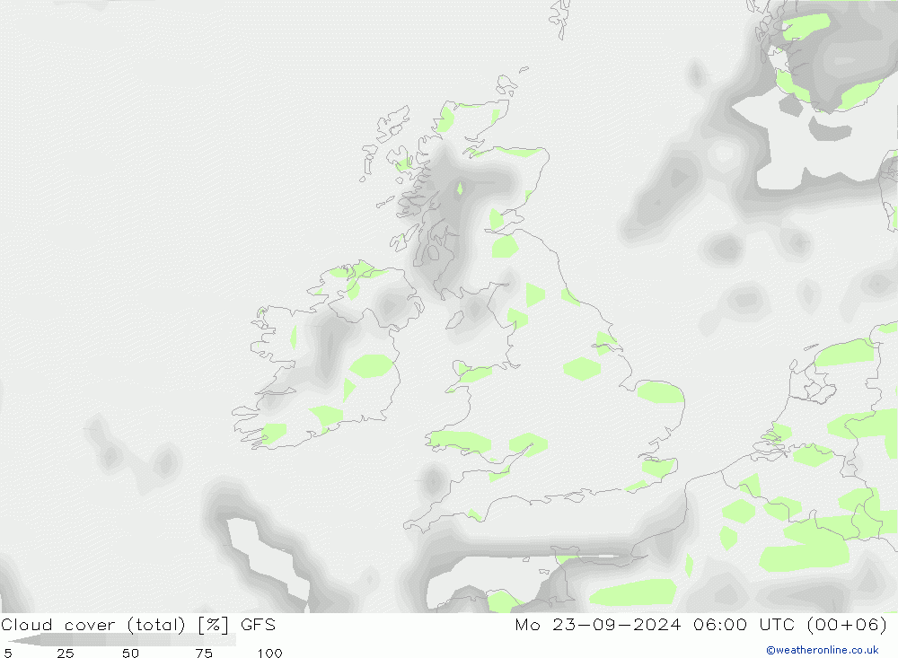 Nubes (total) GFS lun 23.09.2024 06 UTC