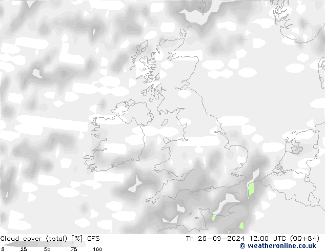 Cloud cover (total) GFS Th 26.09.2024 12 UTC