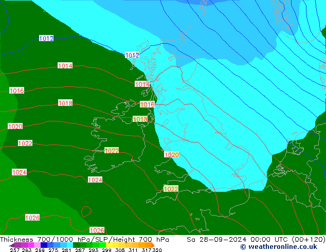 Thck 700-1000 hPa GFS sab 28.09.2024 00 UTC