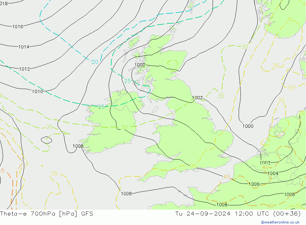 Theta-e 700hPa GFS Di 24.09.2024 12 UTC