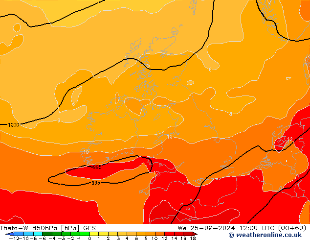 Theta-W 850hPa GFS We 25.09.2024 12 UTC