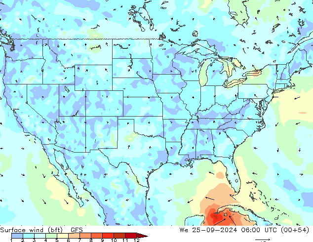 Rüzgar 10 m (bft) GFS Çar 25.09.2024 06 UTC