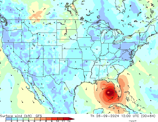 Vento 10 m (bft) GFS gio 26.09.2024 12 UTC