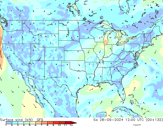 Vent 10 m (bft) GFS septembre 2024