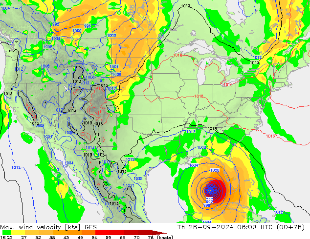 Max. wind snelheid GFS do 26.09.2024 06 UTC