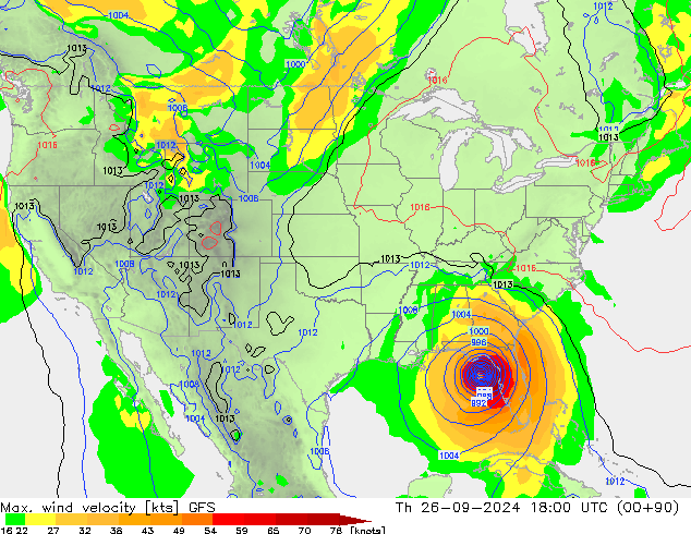 Max. wind velocity GFS gio 26.09.2024 18 UTC