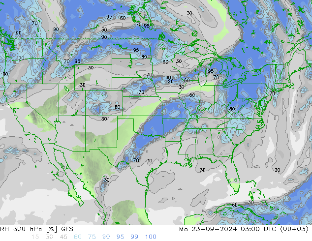 RH 300 hPa GFS Po 23.09.2024 03 UTC