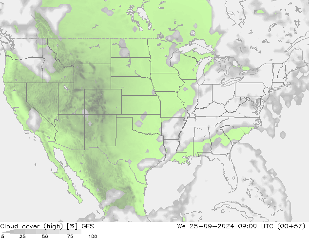 Cloud cover (high) GFS We 25.09.2024 09 UTC