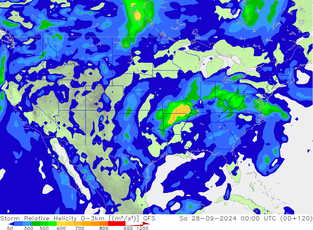 Storm Relative Helicity GFS  28.09.2024 00 UTC