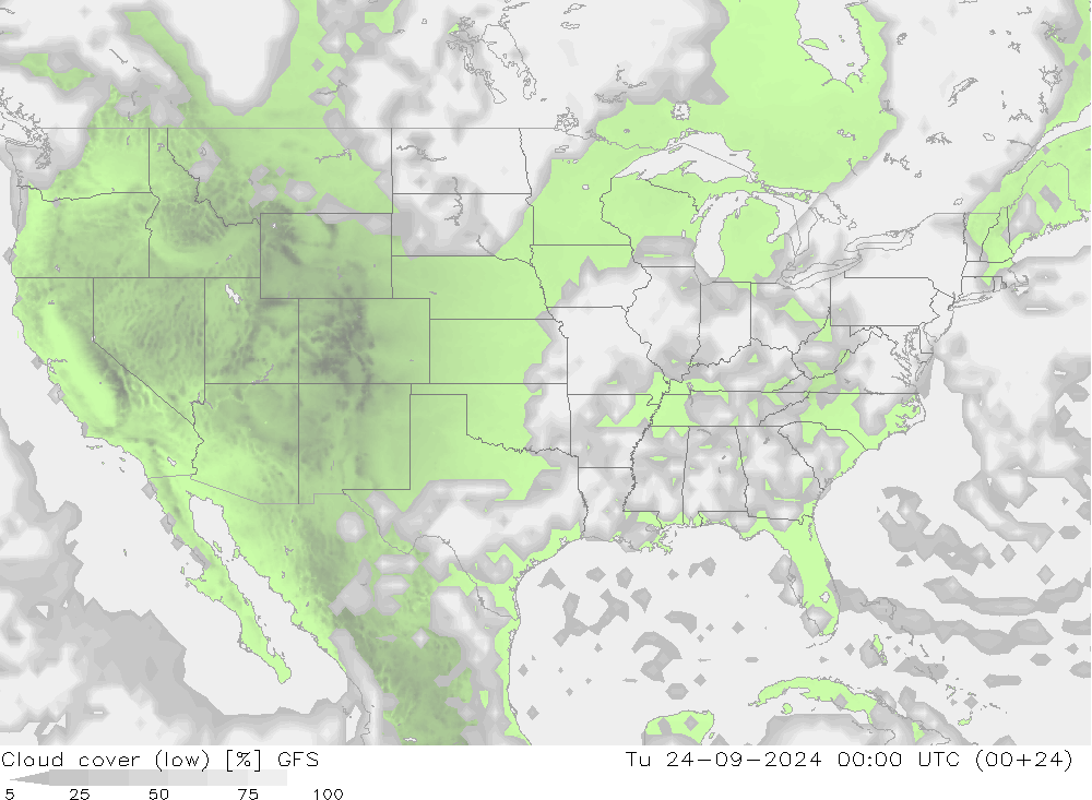 zachmurzenie (niskie) GFS wto. 24.09.2024 00 UTC